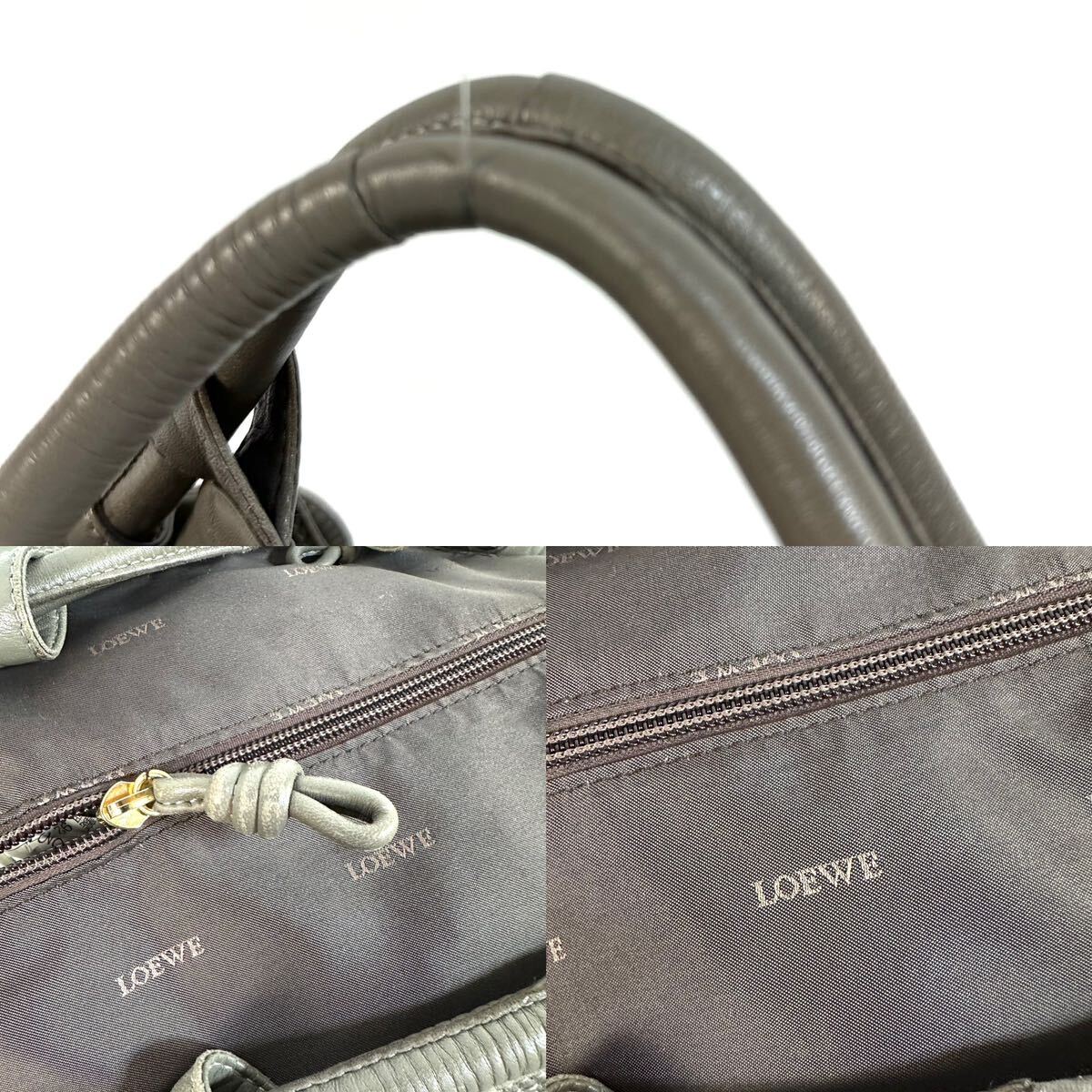 【美品】LOEWE ロエベ レザー ナッパ アイレ アナグラム 巾着 ハンドバッグ 山羊革 グレー スペイン製