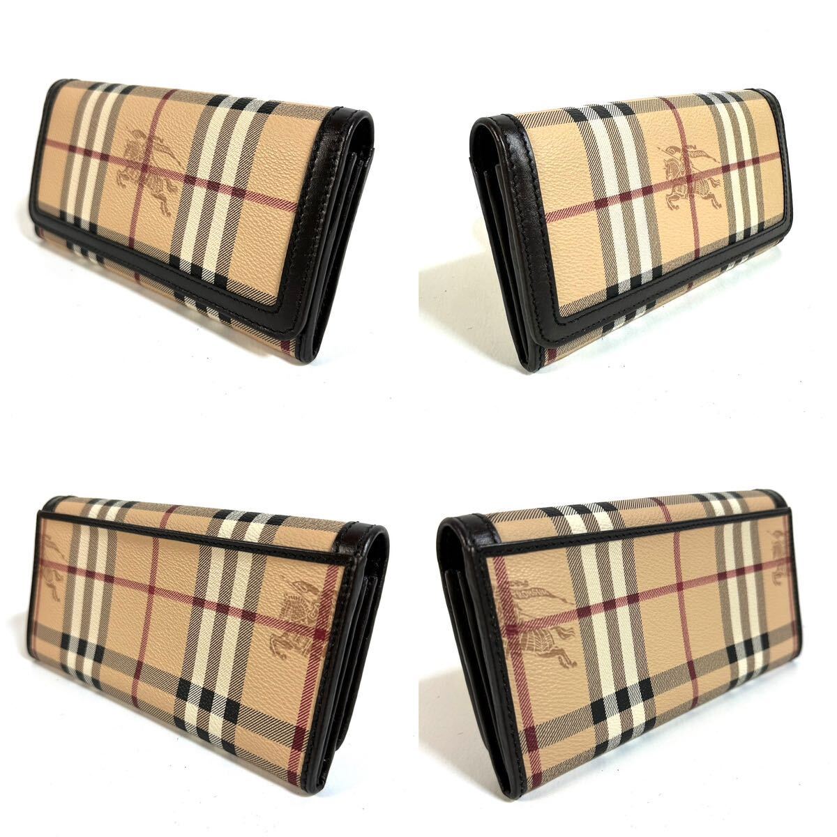 【未使用】BURBERRY バーバリー 二つ折り長財布 ノバチェック PVC レザー ベージュ ブラウン ゴールド金具 イタリア製 保存袋 保存箱付