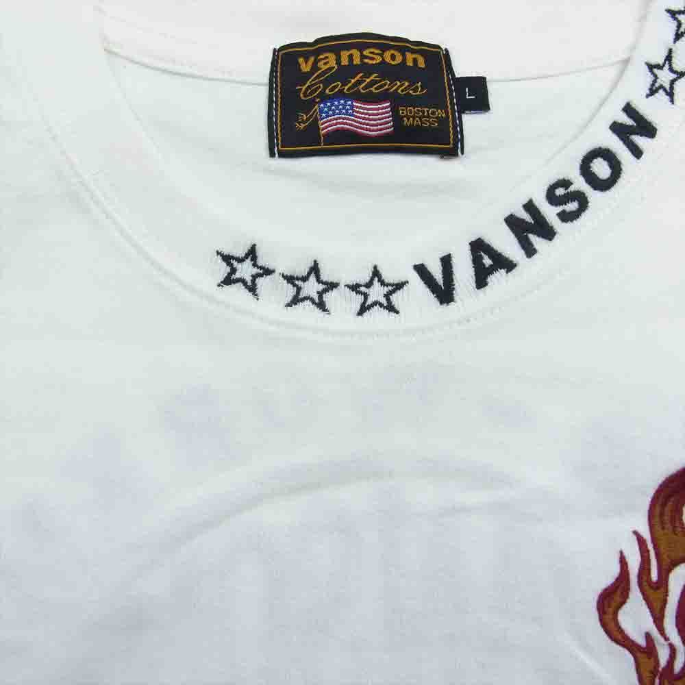 VANSON バンソン ロゴ刺繍 メッシュポケット 半袖 Tシャツ ホワイト系 L【美品】【中古】_画像3