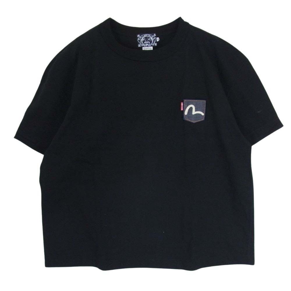 EVISU エヴィス VETERANO T SHIRT ヴェテラーノ 半袖 Tシャツ デニム ポケット ブラック系 44【美品】【中古】_画像1