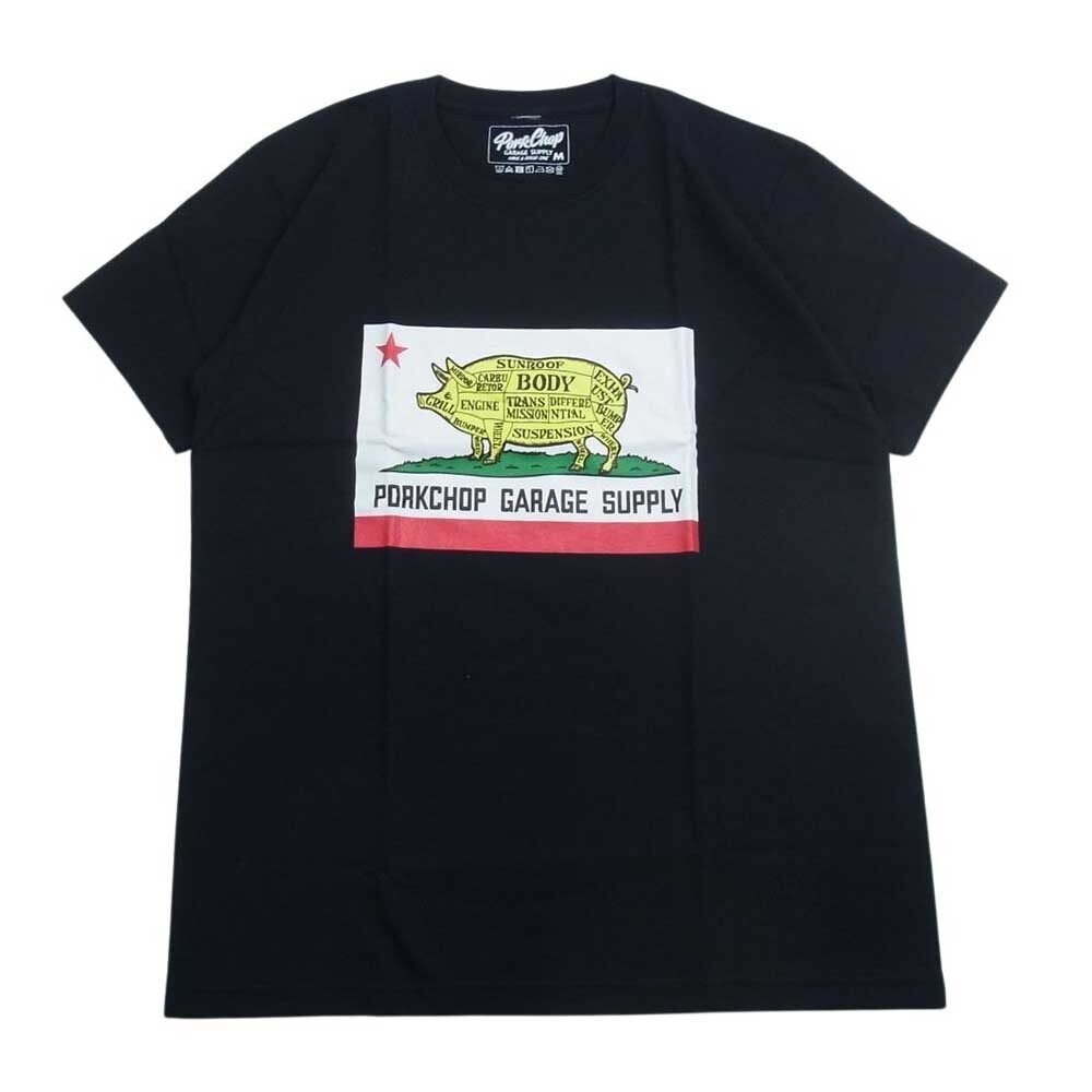 ポークチョップ ガレージサプライ PORKCHOP GARAGE SUPPLY プリント 半袖 Tシャツ ブラック系 M【新古品】【未使用】【中古】_画像1