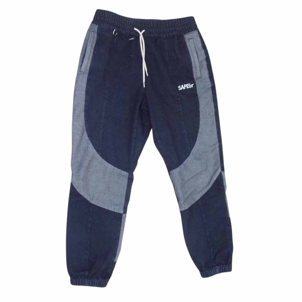 サプール SAPEur DENIM TRACK PANTS デニム トラック パンツ インディゴブルー系 XL【中古】_画像1