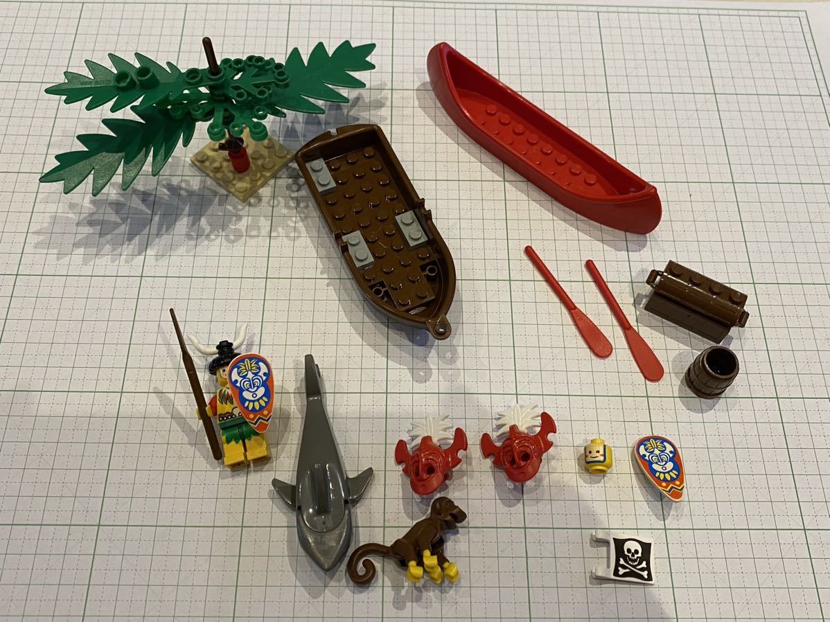 LEGO レゴ ミニフィグ ロンゴ族 カヌー 帆 旗 猿 サメ セット 先住民 部族 オロンガ島 南海の勇者 パイレーツ 盾 パーツ_画像1