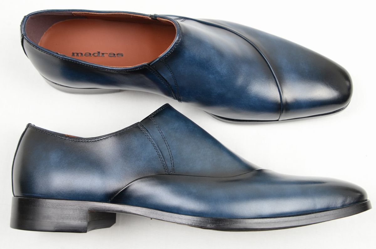 * обычная цена 33000 иен madrasma гонг s[madras]asimeto Lee cut обувь без шнуровки платье обувь ( темно-синий,27.0,M2184H, кожа низ + резина, сделано в Японии ) новый товар 