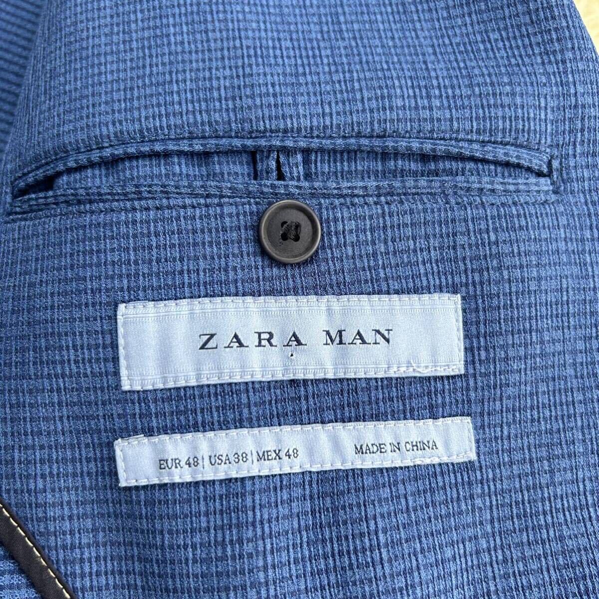 ザラ【人気のLサイズ】ZARA テーラードジャケット　アンコンジャケット　ブルー　ネイビー　総柄　L_画像7