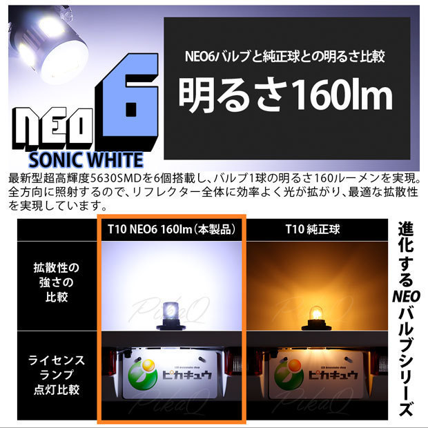 スズキ アルトワークス (HA36S) 対応 LED ポジションランプ T10 HYPER NEO 6 160lm ソニックホワイト 2個 11-H-9_画像3