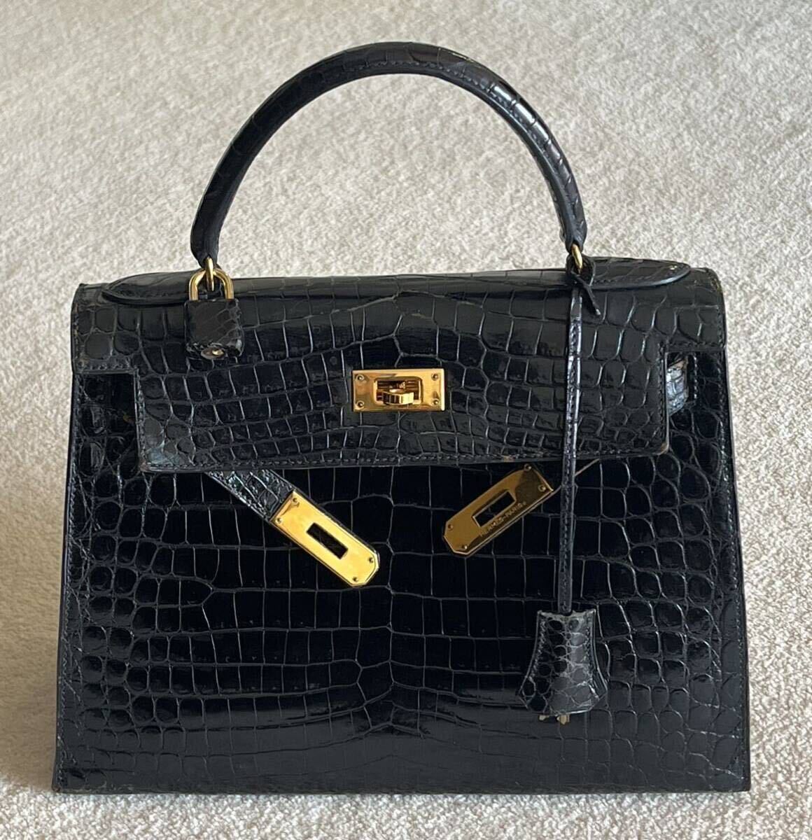 USED エルメス ケリー 28 クロコダイル ブラック ゴールド金具 中古 クロコ HERMES 黒 刻印○Kの画像1