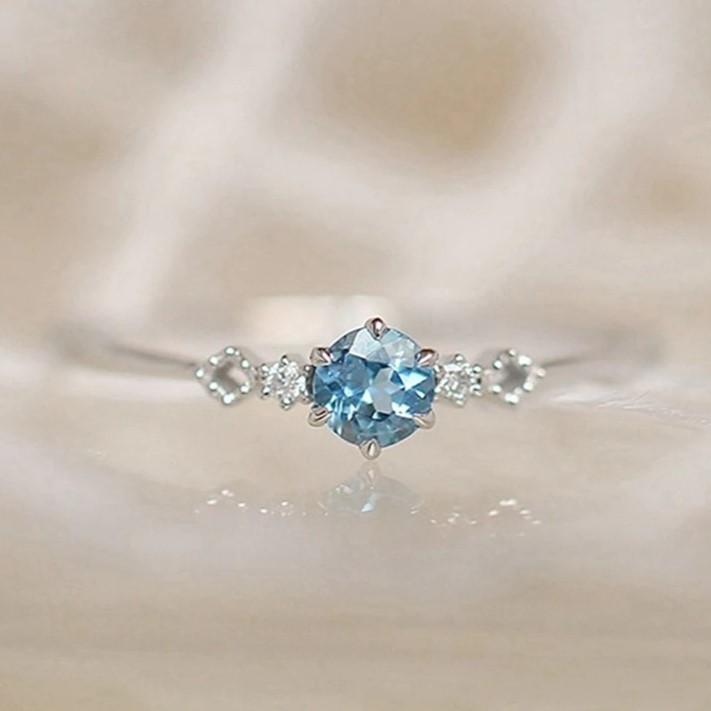 S925 CZ aquamarine ring lady's ring blue topaz free shipping anonymity delivery 