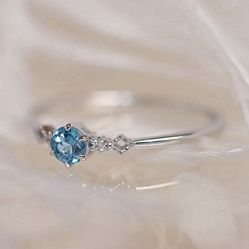 S925 CZ aquamarine ring lady's ring blue topaz free shipping anonymity delivery 