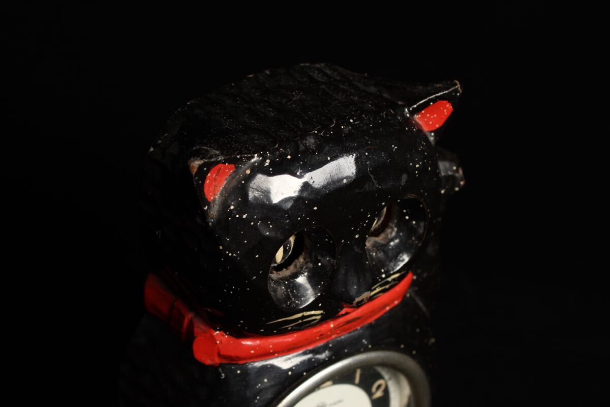 MEIKO TOKEI メイコー時計 黒猫 猫 目玉時計 アンティーク 置時計 ジャンク （O39）の画像10
