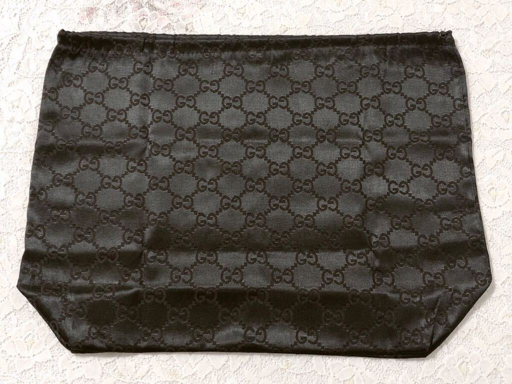 グッチ「GUCCI」バッグ保存袋 GG柄 舊型（3687) 正規(guī)品 付屬品 內(nèi)袋 布袋 巾著袋 ダークブラウン ナイロン生地 平置き幅44cm 33×32×11cm