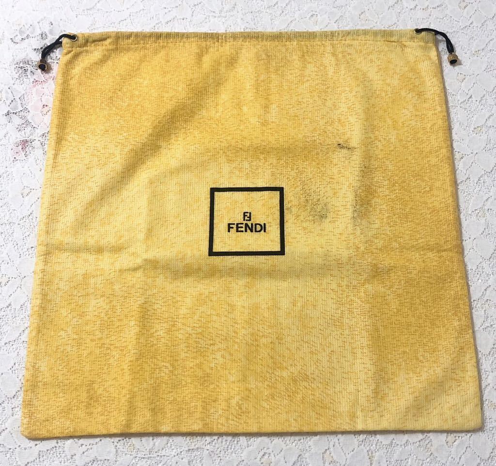 フェンディ「FENDI」バッグ保存袋 2枚組 ヴィンテージ 旧型 (3764) 正規品 付属品 布袋 巾着袋 不織布製 イエロー わけあり_画像2