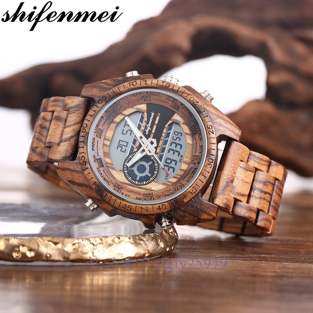 A604A☆新品木製腕時計 メンズ ミリタリー スポーツ腕時計 クオーツ時計 高級 ギフト おしゃれの画像7