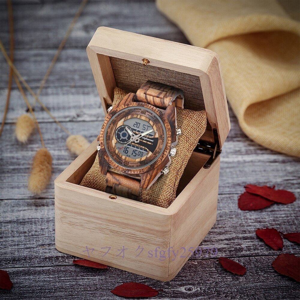 A604A☆新品木製腕時計 メンズ ミリタリー スポーツ腕時計 クオーツ時計 高級 ギフト おしゃれの画像9