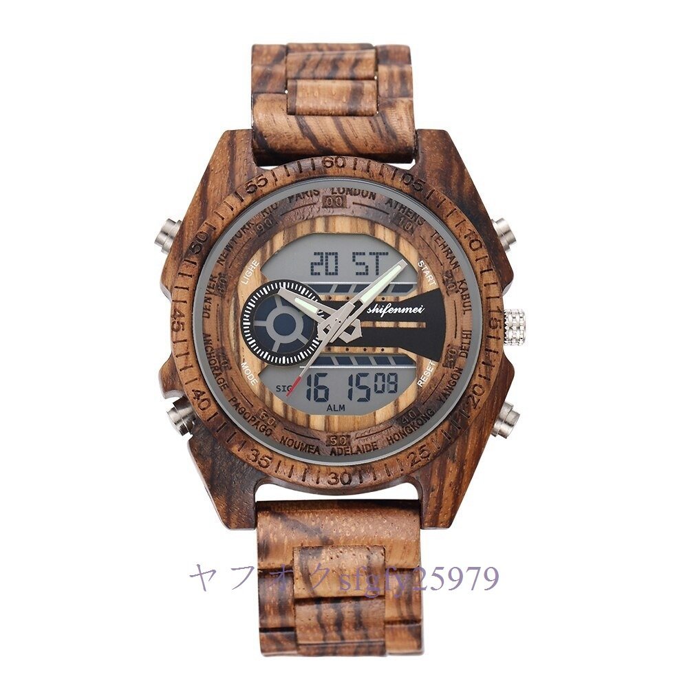 A604A☆新品木製腕時計 メンズ ミリタリー スポーツ腕時計 クオーツ時計 高級 ギフト おしゃれの画像1