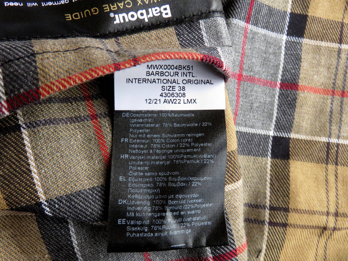 キャンペーン価格 新品 Barbour バブアー インターナショナル ジャケット ブラック 38 AW22 International Original Wax MWX0004 2ワラント_画像9