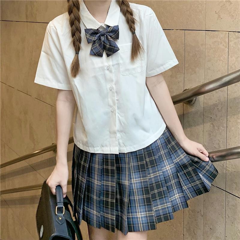 制服女子高生 高校 学生 スカート リボン 韓国 コスプレ 青 セット JK M 青の画像7