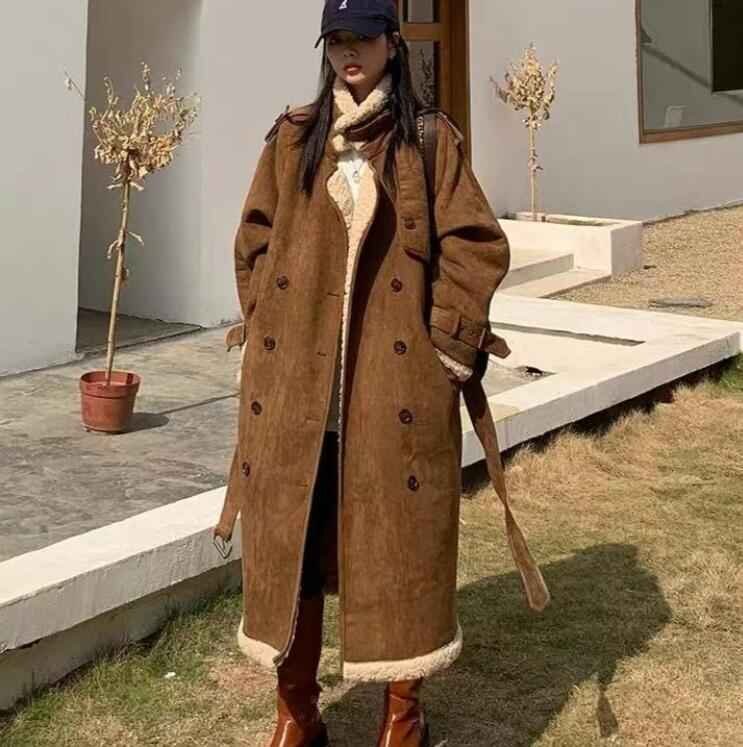 韓国風 レディース ラムズウール コート 緩い コート ジャケット L ワンカラー