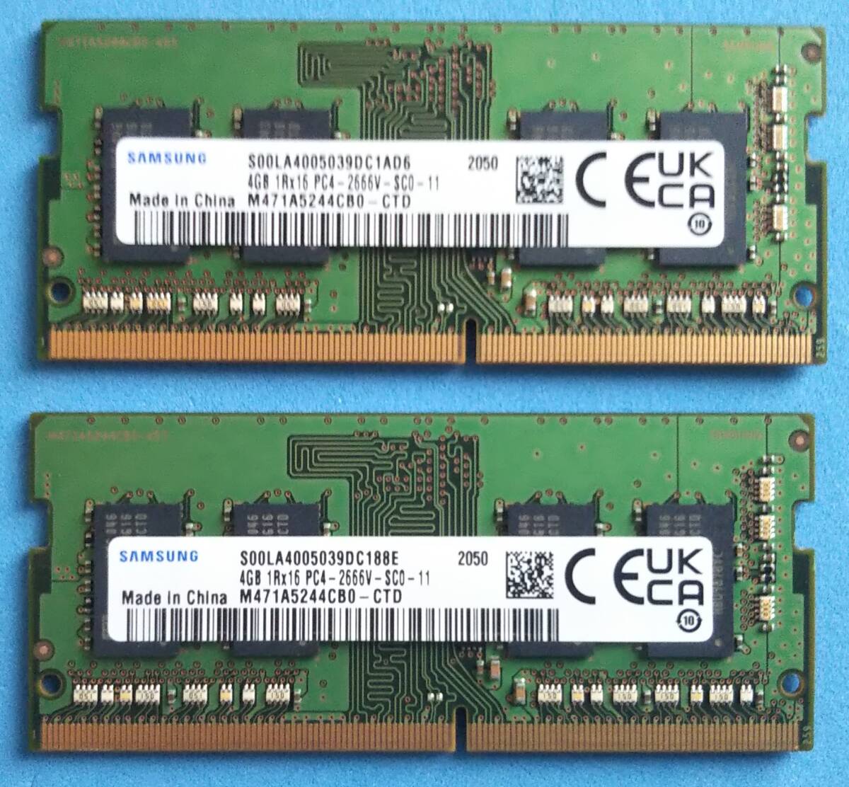 【SAMSUNG】サムスン PC4-2666V 4GB×2枚 S.O.DIMM 中古品【動作確認済み】_画像1