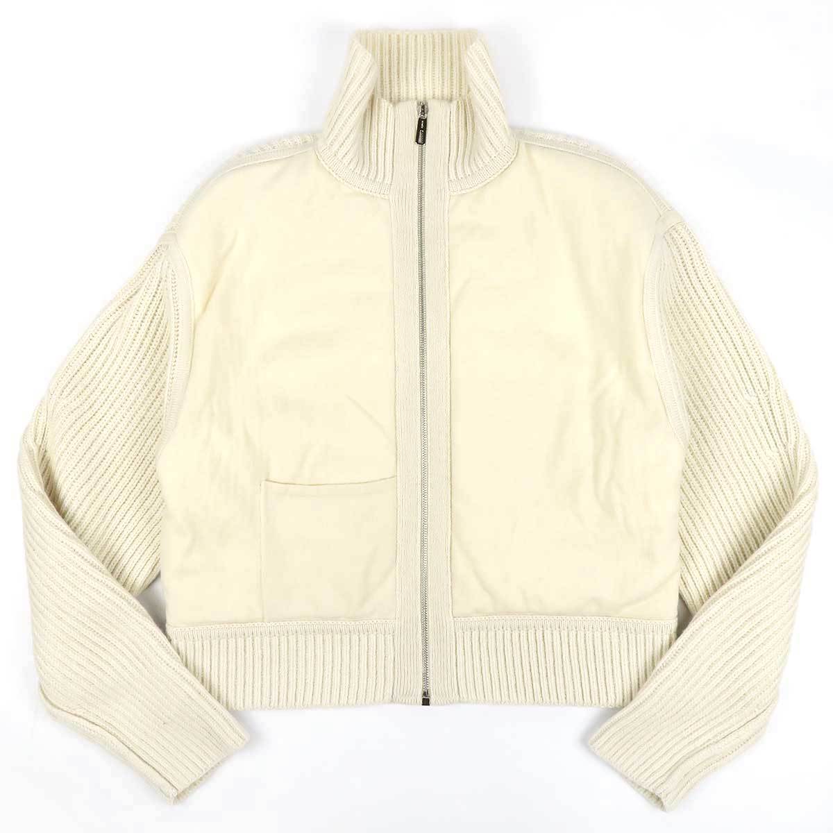  Hermes tsu il re-n horse. ribbon decoration reversible jacket lady's ivory HERMES used [ apparel * small articles ]