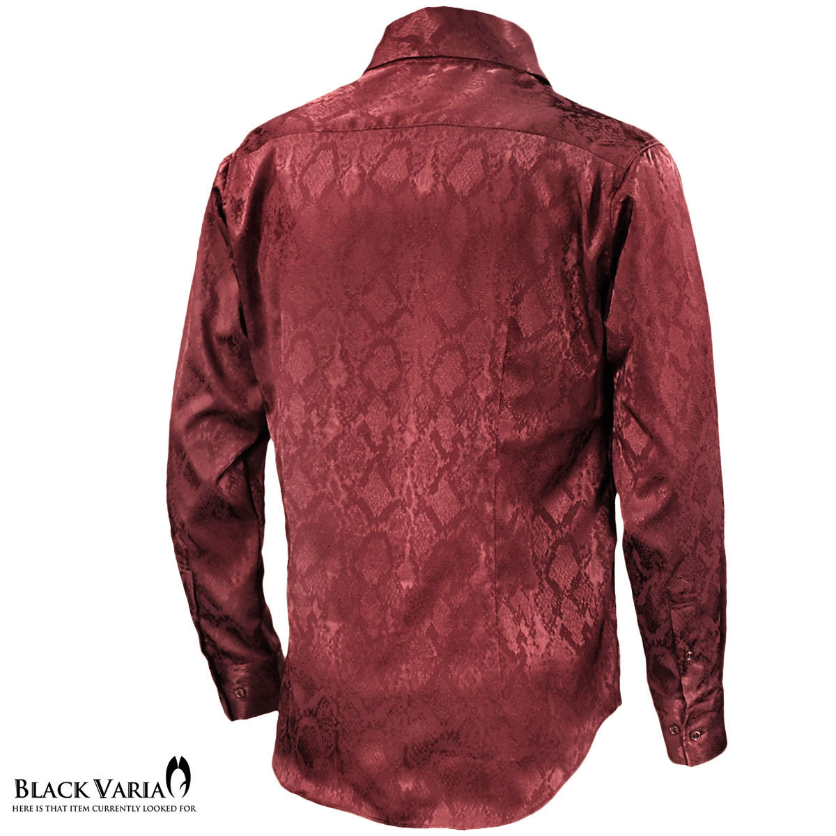 181711-win BLACK VARIAドゥエボットーニ パイソン蛇柄 ジャガード スナップダウン ドレスシャツ メンズ(ワインレッド赤) M 結婚式 衣装_画像3