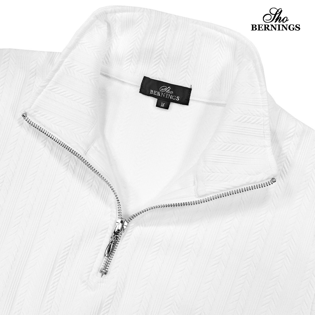 342742-01 ポロシャツ ハーフジップ ヘリンボーン 半袖 無地 ジャガード ストレッチ Tシャツ メンズ(ホワイト白) シンプル 織柄 M_画像5