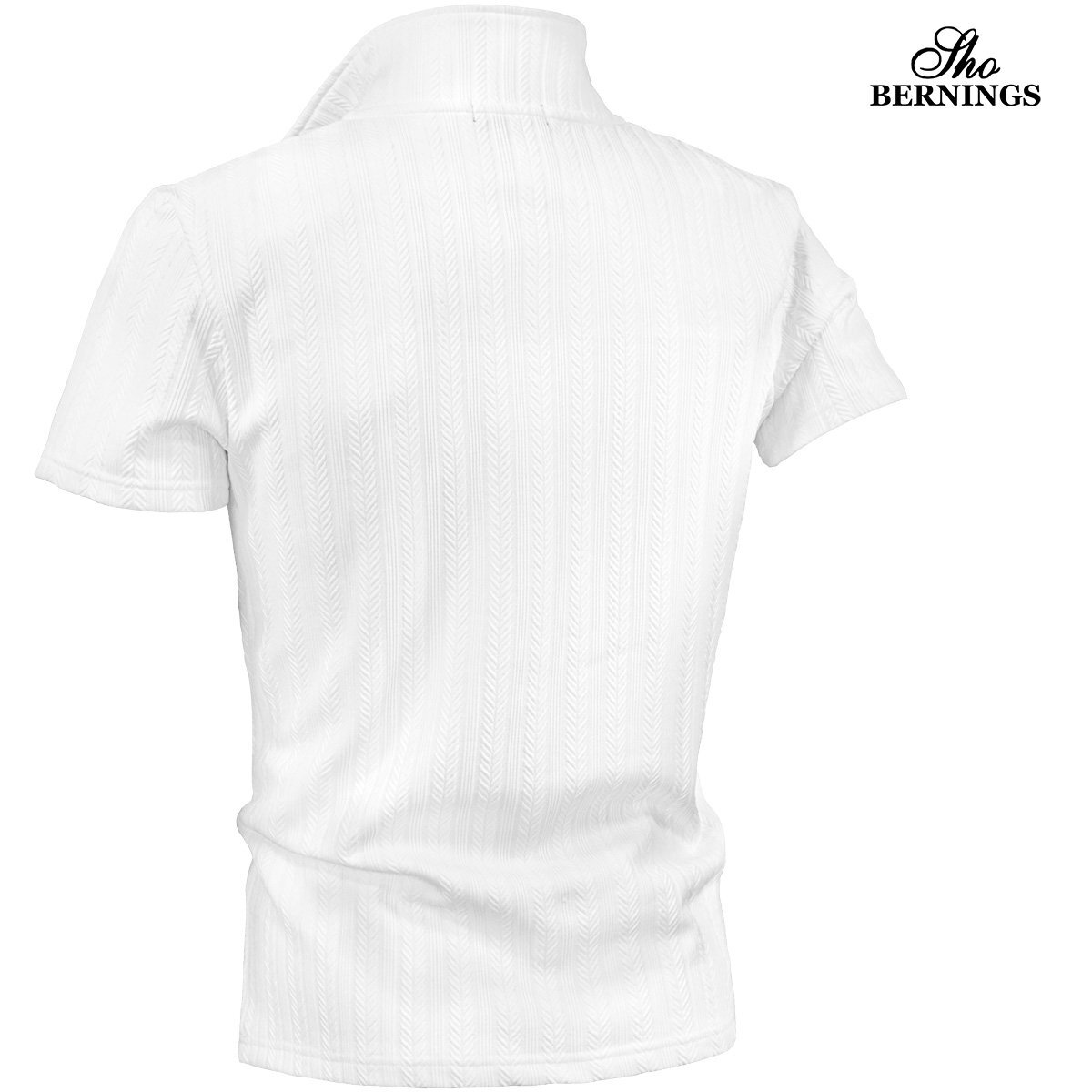 342742-01 ポロシャツ ハーフジップ ヘリンボーン 半袖 無地 ジャガード ストレッチ Tシャツ メンズ(ホワイト白) シンプル 織柄 M_画像2