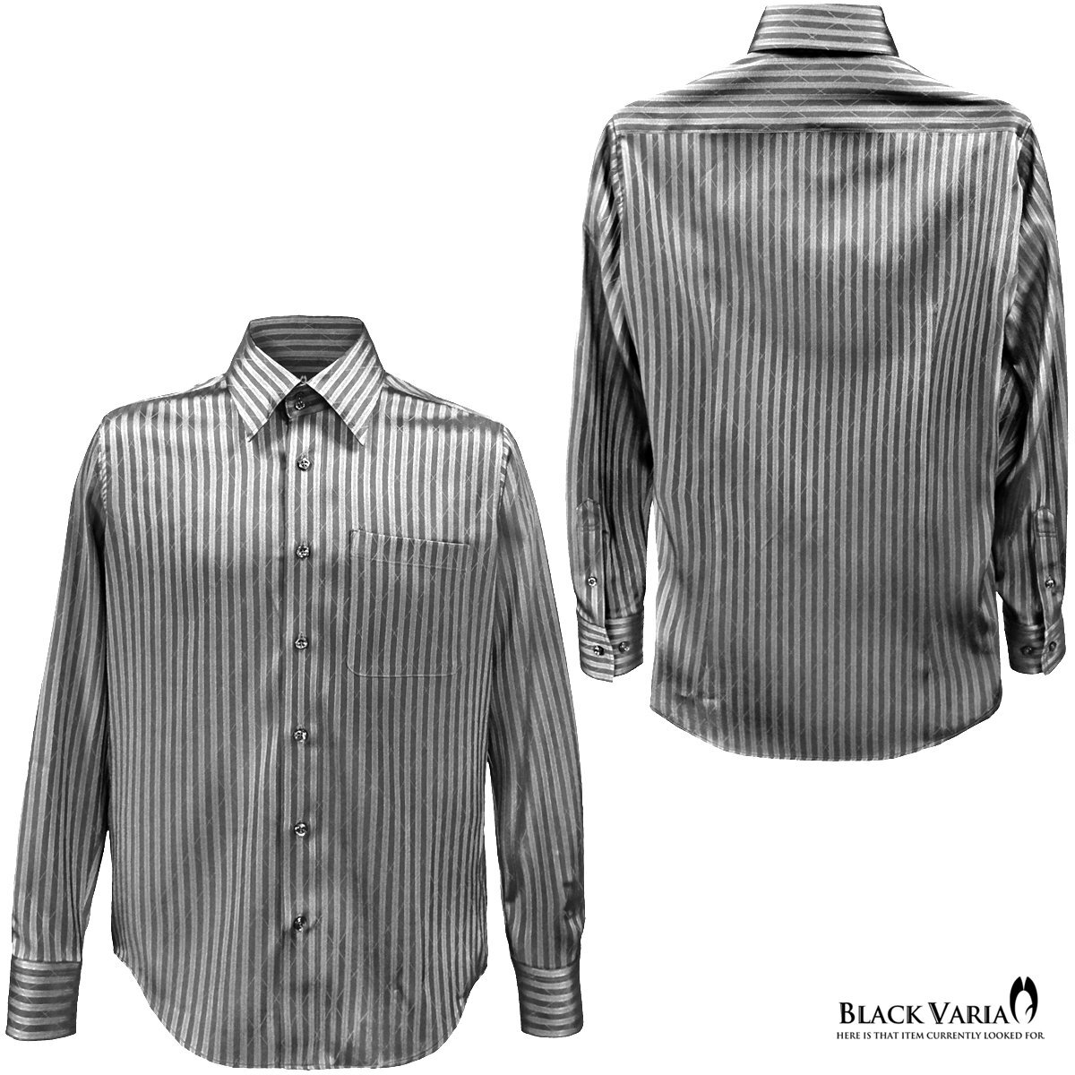 a191850-gy BLACK VARIAドゥエボットーニ ストライプ柄 ジャガード [レギュラーカラー]ドレスシャツ メンズ(グレー灰シルバー銀) M_画像3