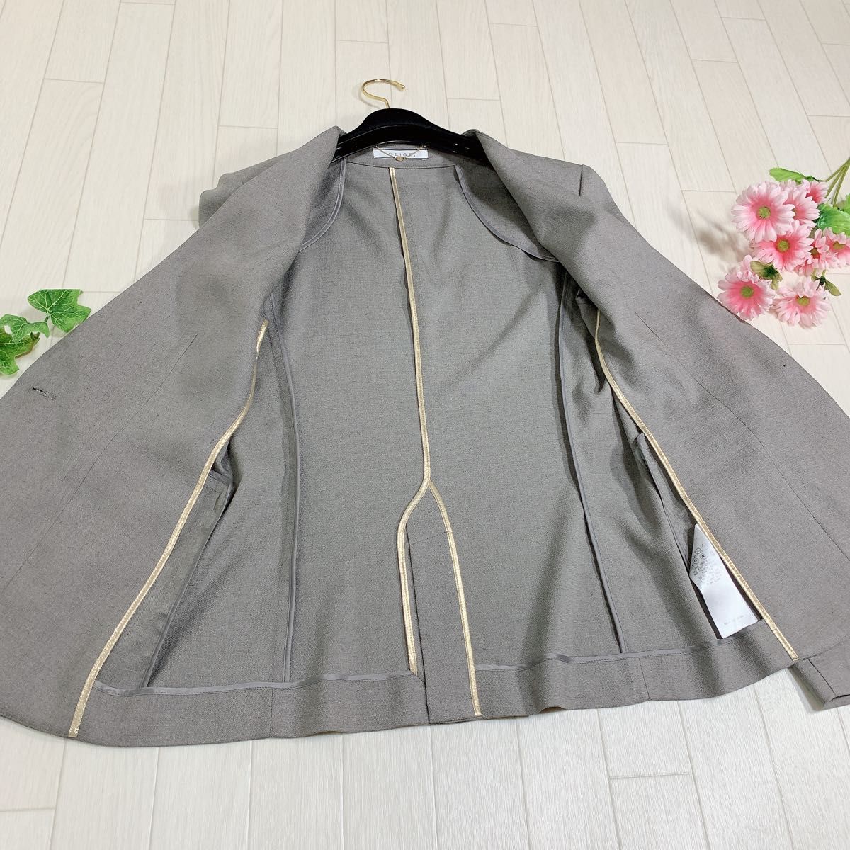 BEIGE ベイジ ノーカラージャケット グレー系 サイズ4 オン BEIGE ベイジ ノーカラージャケット グレー系 サイズ4 オン