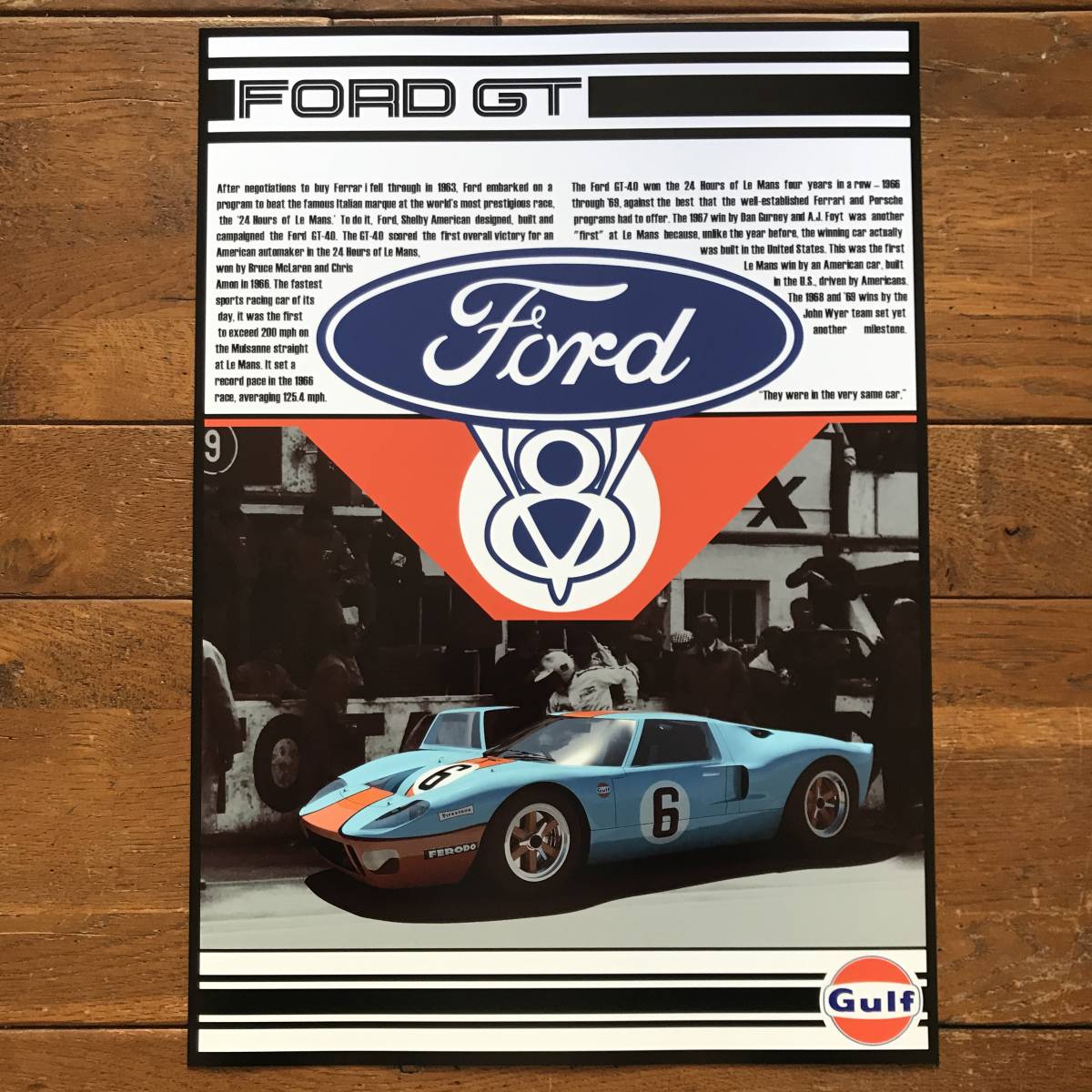 ポスター★フォードGT40 1966年 GULF アートポスター★フォードvsフェラーリ/キャロル・シェルビー_ポスターサイズ：42cm × 29.7cm