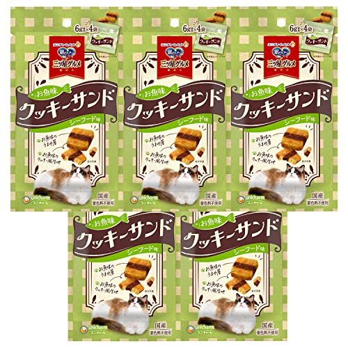 【まとめ買い】銀のスプーン 猫用 おやつ 三ツ星グルメ お魚味クッキーサンド シーフード味 24ｇ×5 国産 キャットフード ユニチャーム_画像1