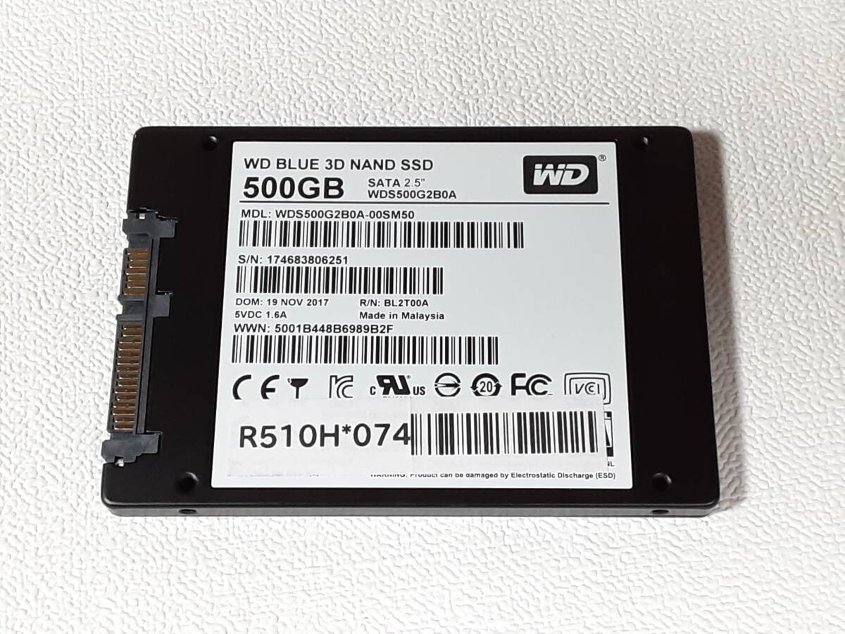 WD BLUE SSD 500GB SATA 2.5 動作確認済み 管理番号:m5584