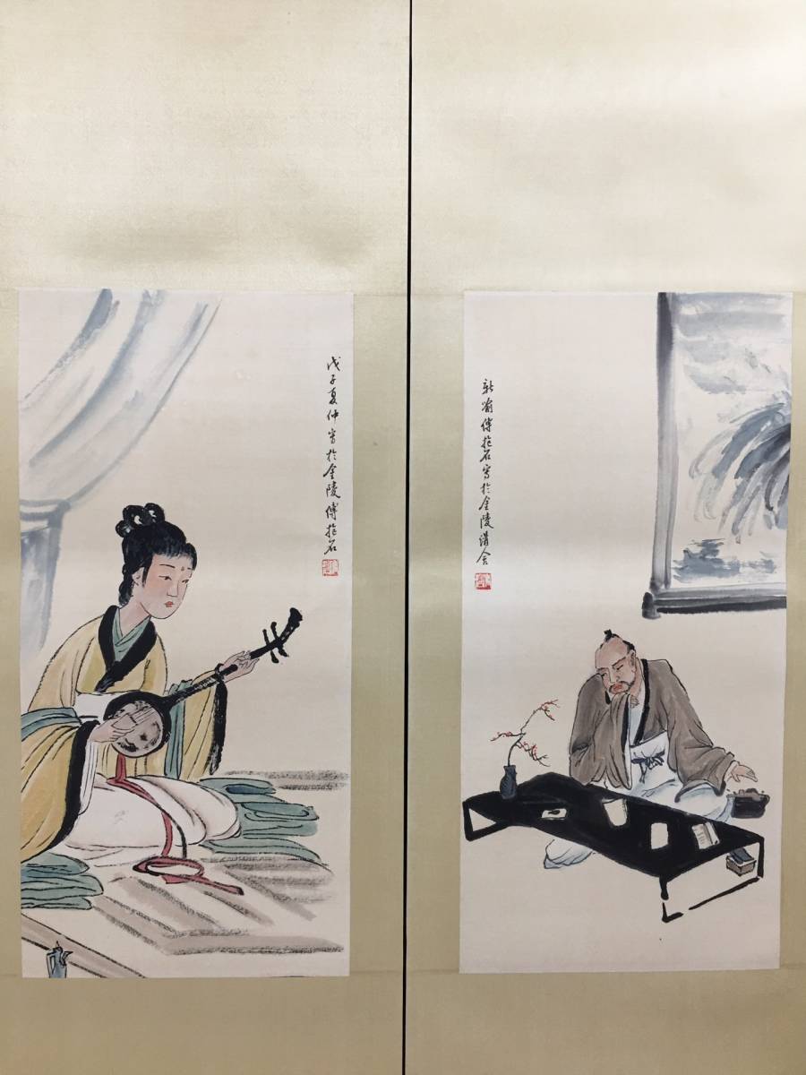  秘藏 中国近現代画家 「傅抱石」 人物 手描き作品 書画立軸 水墨中国画巻物 時代物 古賞物 中国古玩 骨董 古美味 M_画像4