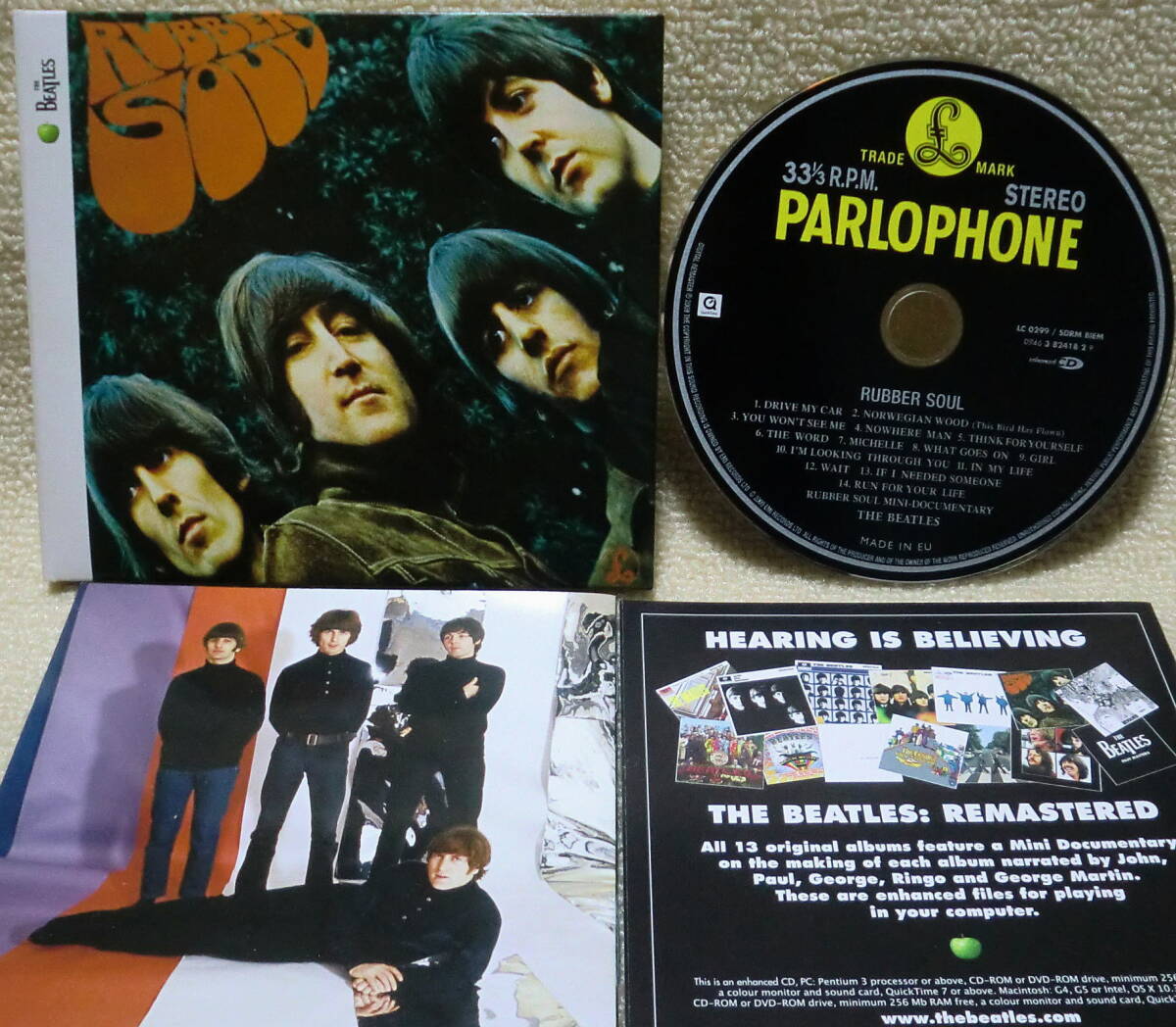 即決！【2点で送料無料】CD ビートルズ Beatles Rubber Soul 2009年リマスター EU盤 ブックレット付 3面見開き紙ジャケ PCで見れる映像収録_画像1