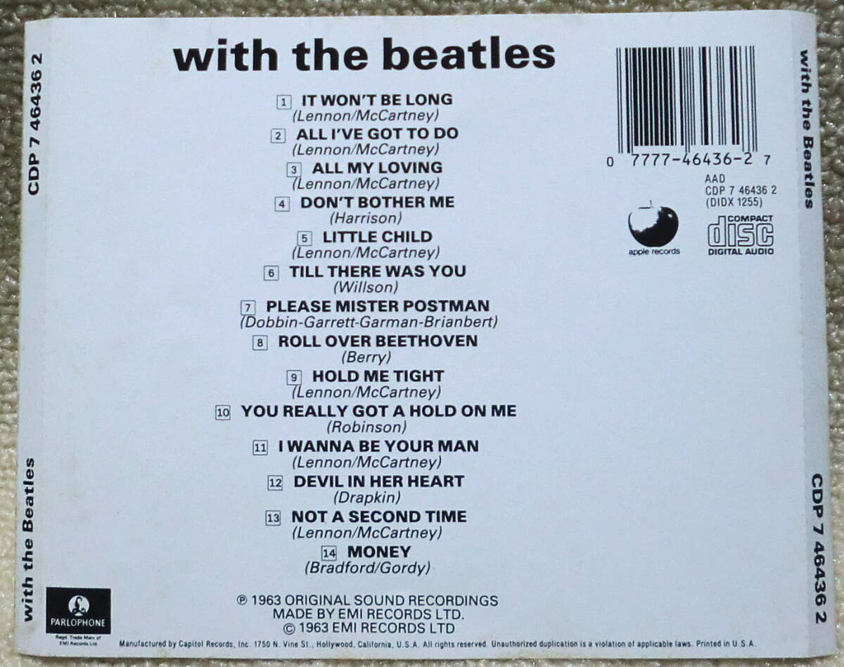 即決！【2点で送料無料】CD ビートルズ With The Beatles 初期US盤 リマスター前のモノラル音源 パッケージ類にリンゴマークあり_画像2