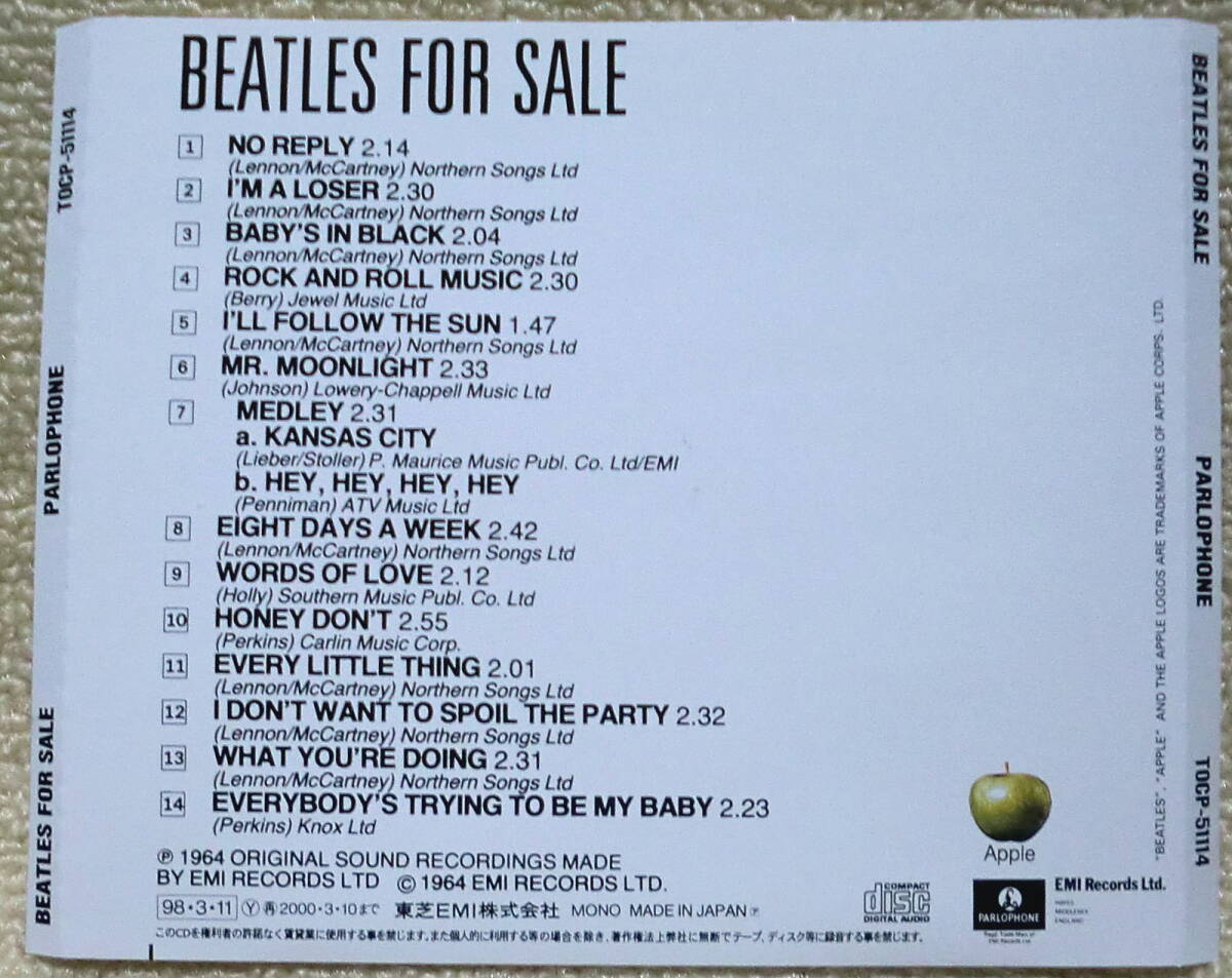 即決！【2点で送料無料】●CD ビートルズ Beatles for Sale EMI100の帯付き 対訳掲載 リマスター前のモノラル音源_画像3