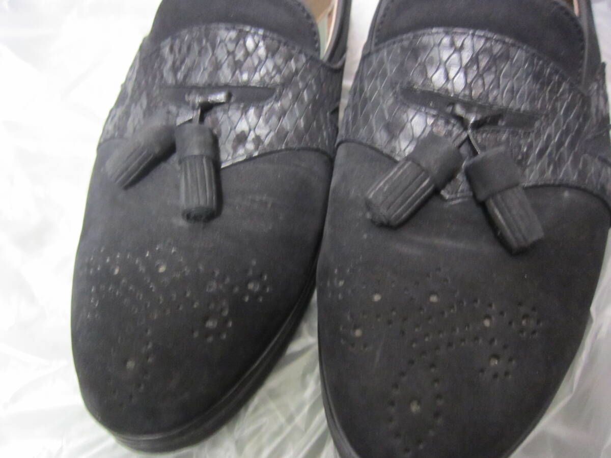 FRANCO GALLERIA フランコギャレリア メンズ 24.5 EEE 幅広 タッセル ウイングチップ ローファー シューズ 靴 革靴 黒 管理Ｈ