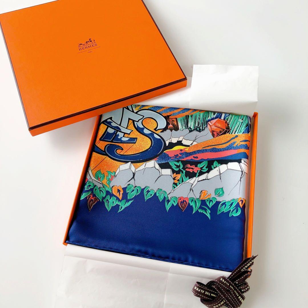 HERMES エルメス スカーフ カレ90 THE ALFEE AUBE 夜明け アルフィー25周年記念 ブルー シルク_画像1