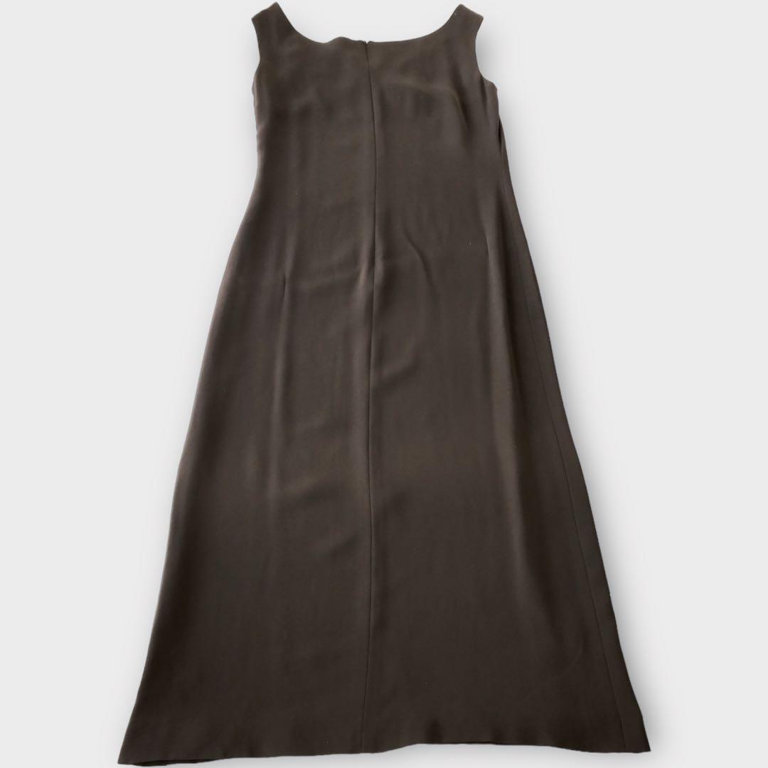美品　Max Mara マックスマーラ /レーヨン　ダークブラウン　ロング　　　　 ワンピース　　ドレス　ノースリーブ　　42 大きいサイズXL