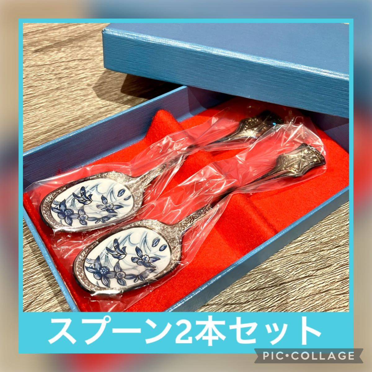 ★未使用品★シルバー カトラリーセット スプーン 2本セット 箱あり SILVER 銀製 変色有 キッチン用品 インテリア 雑貨 食器 アンティーク_画像1