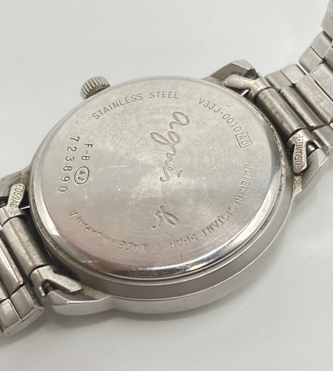 超美品　agnes b. アニエスベー　ブランド　シルバー　腕時計　小物　クロノグラフ　ステンレス　V33J-0010 メンズ　レディース　GD02_画像6