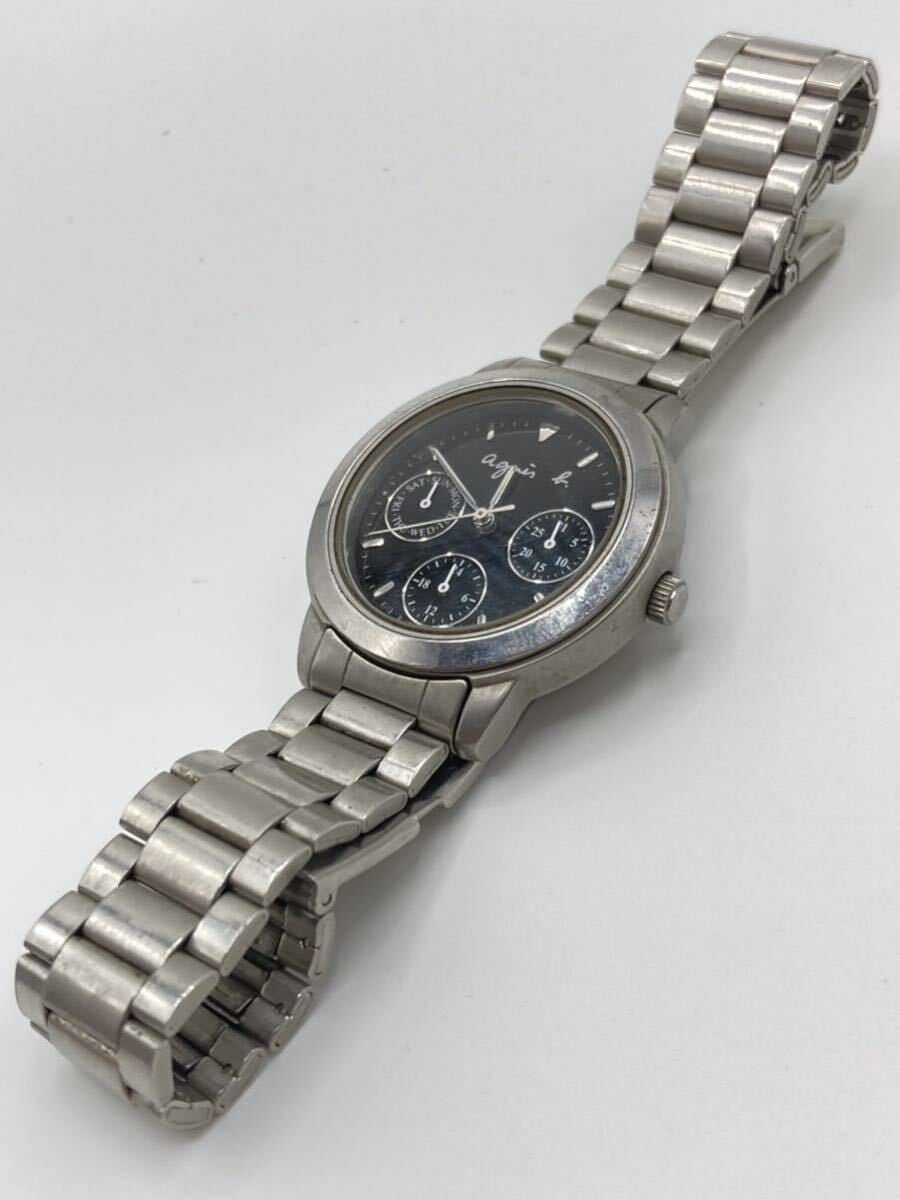 超美品　agnes b. アニエスベー　ブランド　シルバー　腕時計　小物　クロノグラフ　ステンレス　V33J-0010 メンズ　レディース　GD02_画像5