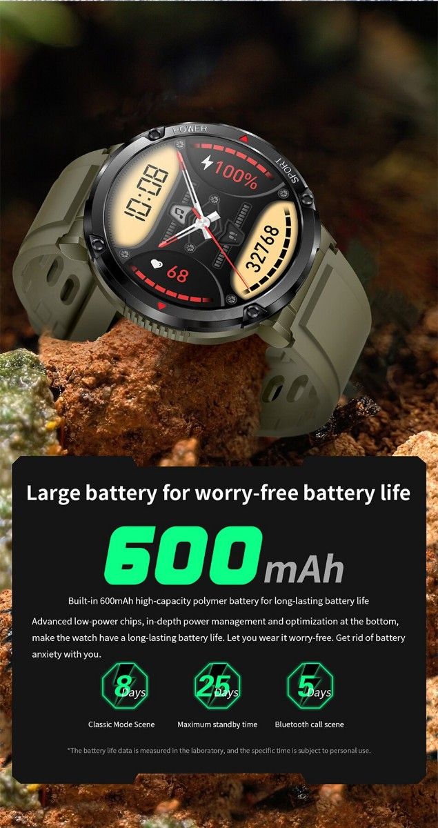 スマートウォッチ 新品未使用 LIGE 日本語対応 メンズ腕時計 通話機能付き GPS機能 軍用規格 歩数/心拍/血圧計 ブラック