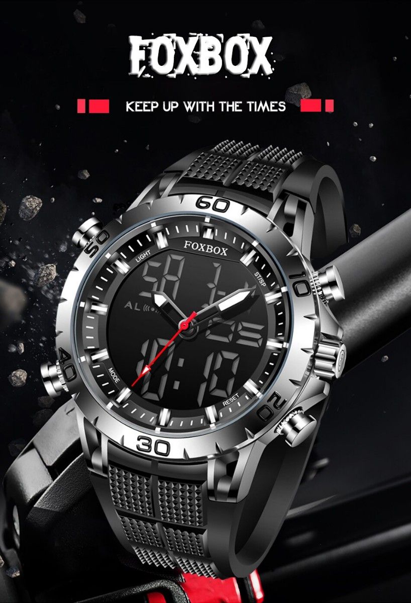 メンズ腕時計 新品未使用 FOXBOX アナログ デジタル ウォッチ 防水50M ミリタリー アナデジ デジアナ ダイバーズ
