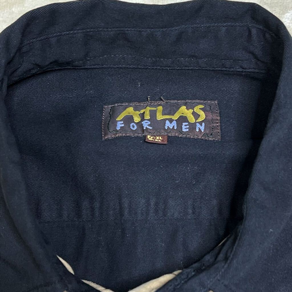 ユーロ古着 ウエスタンシャツ 黒 ブラック ネイティブ柄刺繍 星型ボタン/長袖シャツ ATLAS FOR MEN ヴィンテージ XL大きいサイズ 送料410円_画像4