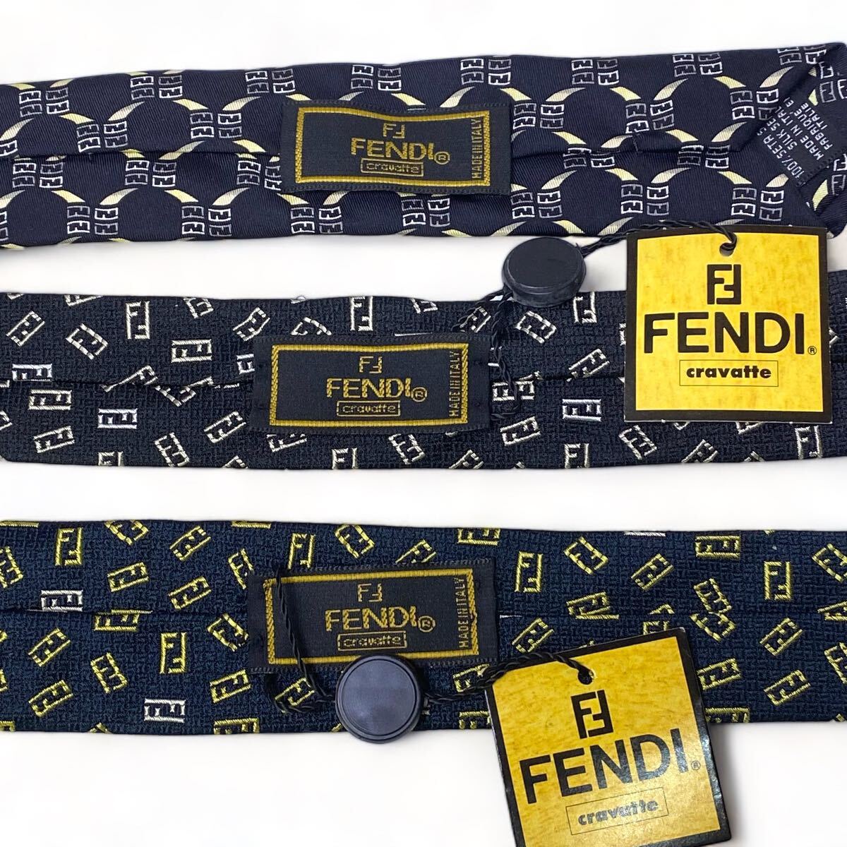 ♪【3点セット】FENDI フェンディ ズッカ柄 ネクタイ ズッキーノ 総柄 シルク100% イタリア製 メンズ ヴィンテージ 紳士 ブランドネクタイ_画像7