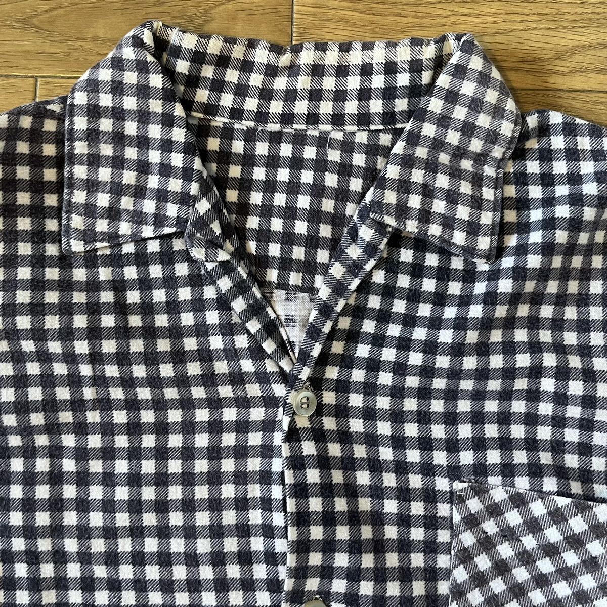 60s ヴィンテージ ギンガムチェック オープンカラー プリントネルシャツ 60年代 アメリカ製 USA製 古着 50s 50年代 長袖シャツ _画像5