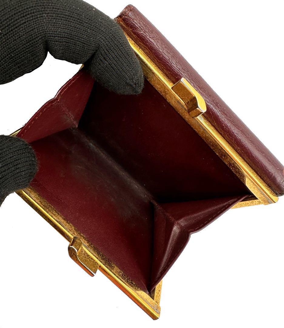 Cartier カルティエ マストライン 二つ折り財布 がま口小銭入れ ボルドー ワイン 赤紫 レザーウォレット ビジネス wallet purse メンズ