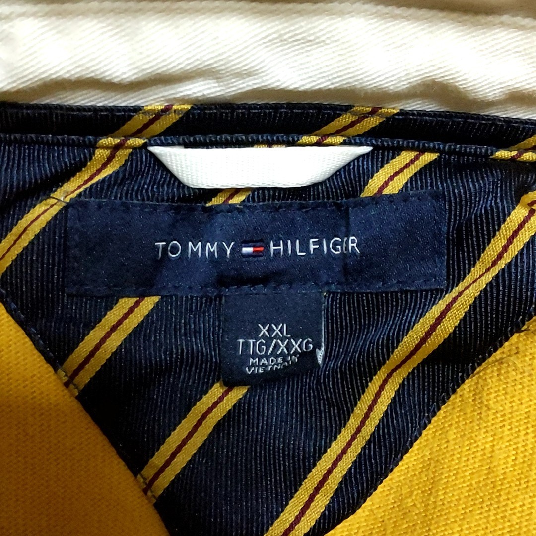 D4 トミーヒルフィガー 黄色 2XL 長袖 ラガーシャツ ポロシャツ ラグビー シャツ ビッグサイズ ビンテージ アメカジ アメリカ 古着 メンズ_画像4