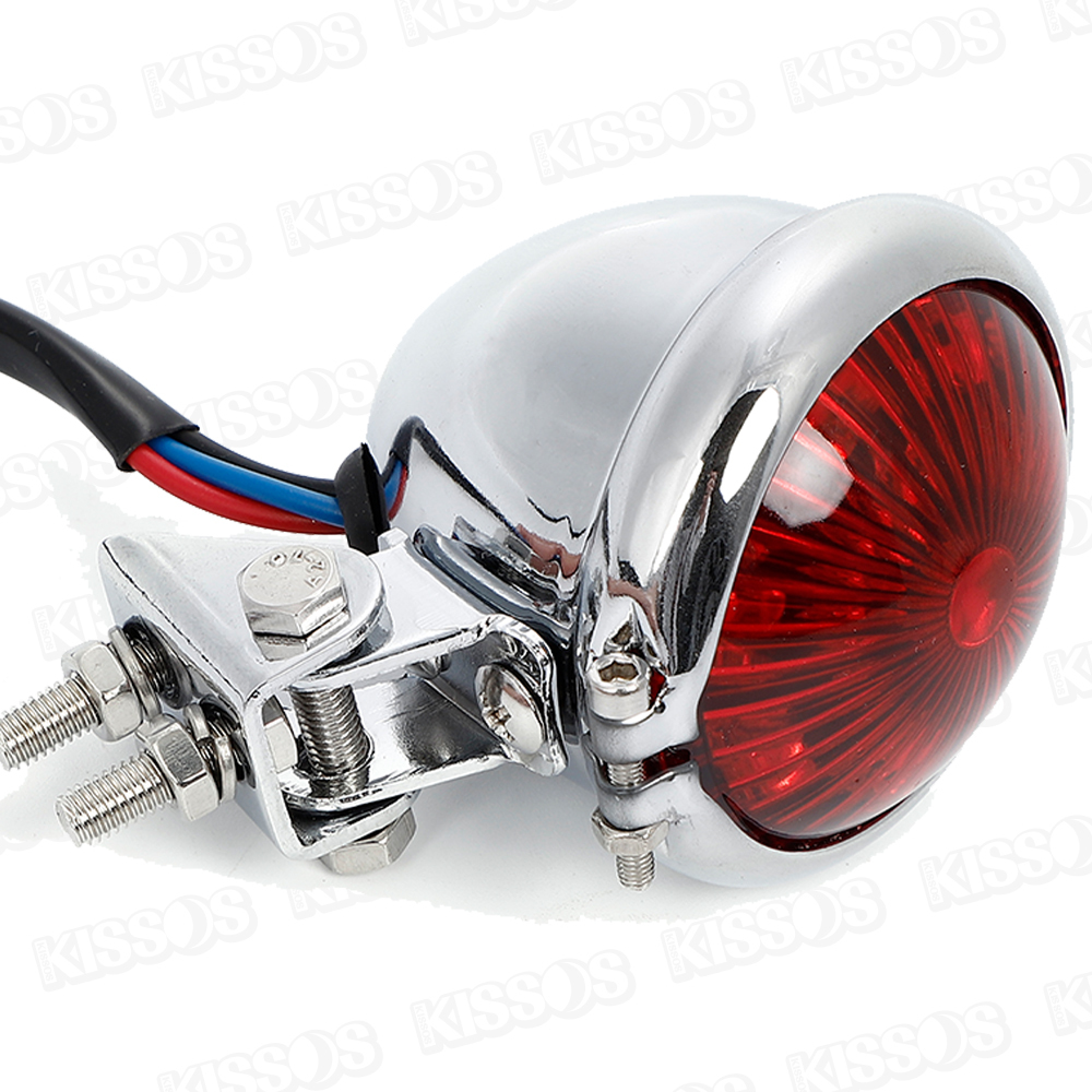 バイク テールランプ LED リア テールライト ブレーキランプ ストップランプ カフェレーサー 汎用 丸型 小型 (シルバー×レッド)_画像5